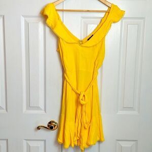 AFRM Palms Revolve Yellow Flutter Sleeve Off Shoulder Mini Dress Sz M